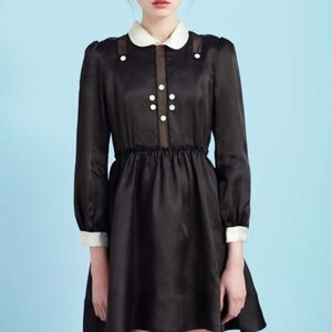 TBA BLACK SILK PETER PAN COLLAR DRESS